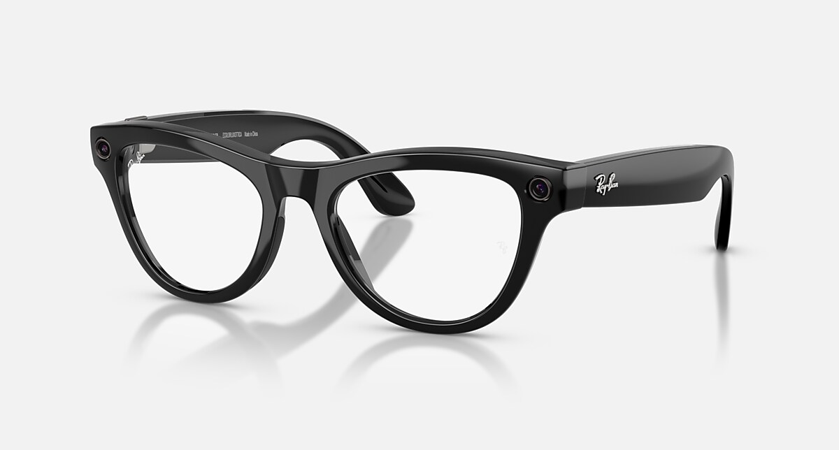 Ray-Ban Meta Skyler Gen 2 smart glasses in glossy black with a rounded cat-eye frame